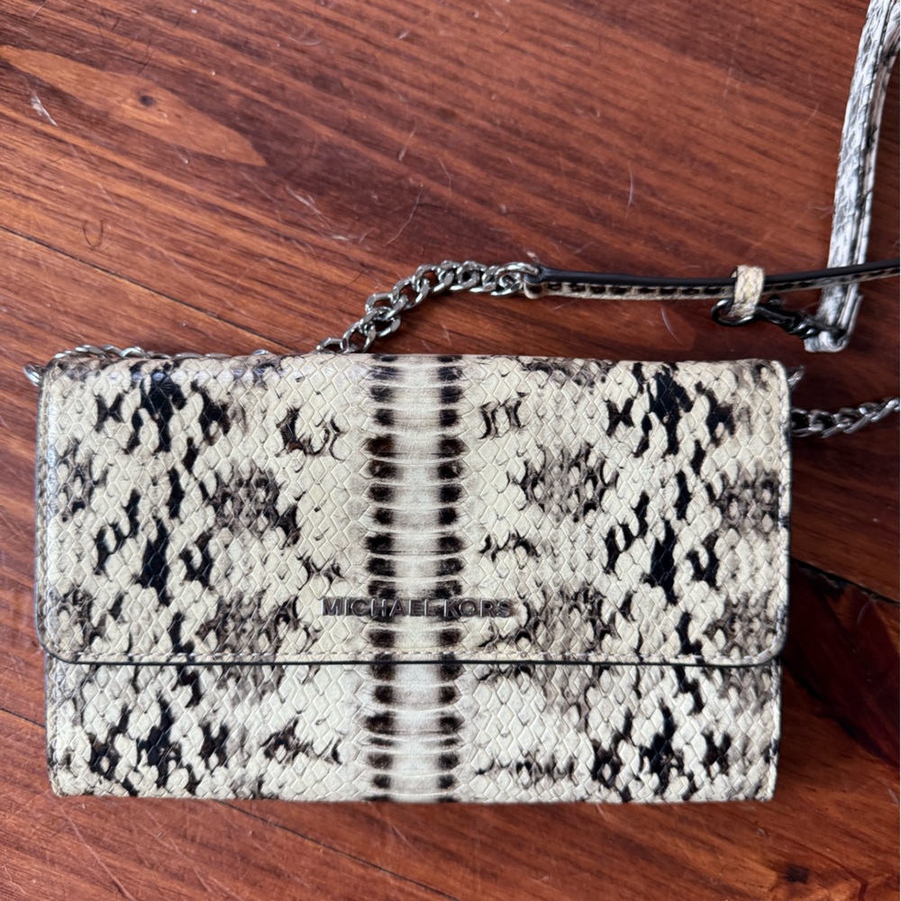 Michael Kors Black and Cream Snake Print Crossbody Bag